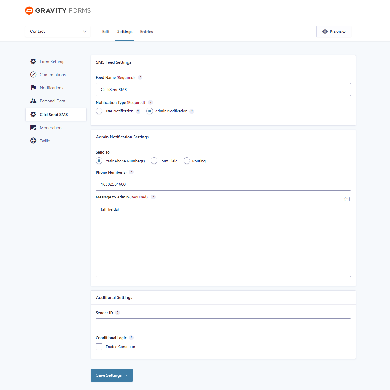 Gravity Forms ClickSend SMS - Image 7