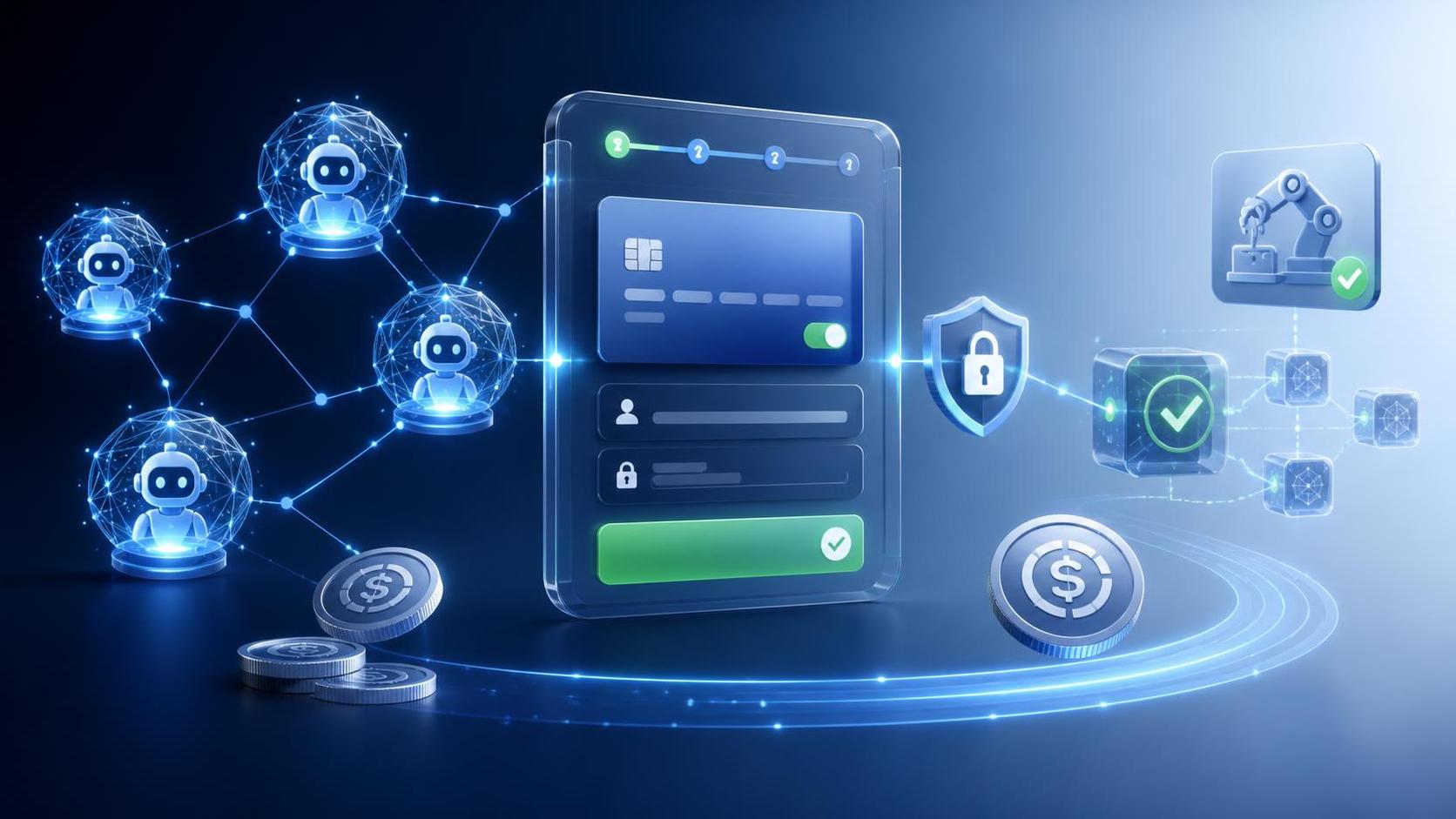 AI agents connected to a digital checkout and stablecoin payment flow